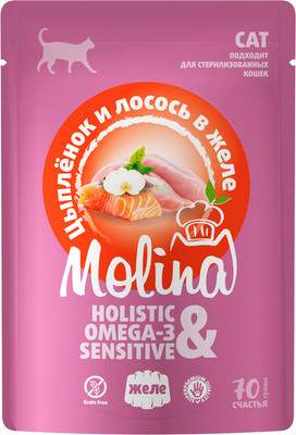 Влажный корм для кошек Molina Цыпленок и лосось в желе / 1061243