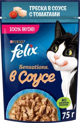 Влажный корм для кошек Felix Sensations Sauce Surprise с треской и томатом в соусе