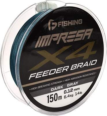 Лески рыболовные F-Fishing Impresa Braid PE X4 Feeder 150м Dark Grey 0.12мм / FIMB1504-012
