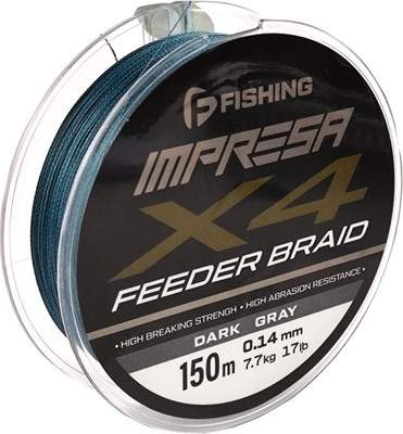 Лески рыболовные F-Fishing Impresa Braid PE X4 Feeder 150м Dark Grey 0.14мм / FIMB1504-014