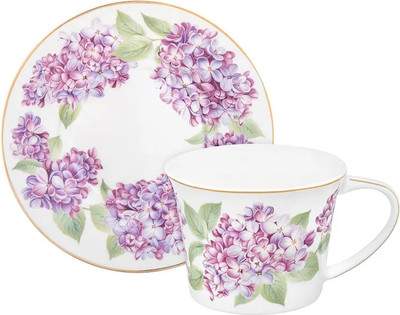 Кружка с блюдцем Elan Gallery Сирень New Bone China / 420839