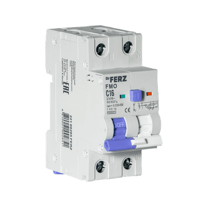Дифференциальный автомат Dr.Ferz FMO-EM-1P+N 16A 30mA 10kA A C 2M / 22100285FERZ