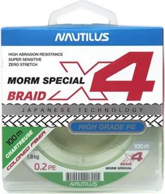 Леска плетеная NAUTILUS X4 Morm Special Chartreuse 1.8кг 0.2 PE 100м New 06-42317338