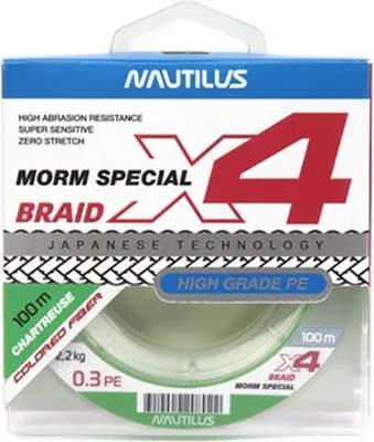Леска плетеная NAUTILUS X4 Morm Special Chartreuse 2.2кг 0.3 PE 100м New 06-42317339