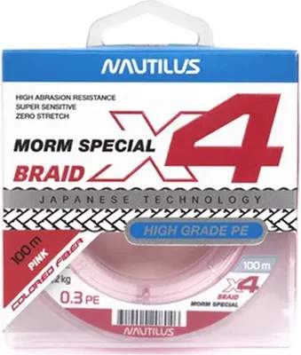 Леска плетеная NAUTILUS X4 Morm Special Pink 2.2кг 0.3 PE 100м New 06-42317341