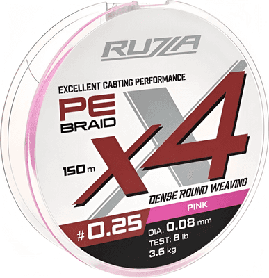 Леска плетеная RUZZA X4 150м Pink 0.08мм 3.6кг/8lb / RBX4P-008