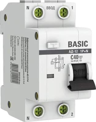 Дифференциальный автомат EKF Basic АД-12 1P+N 40А 30мА АС C / DA12-40-30-bas