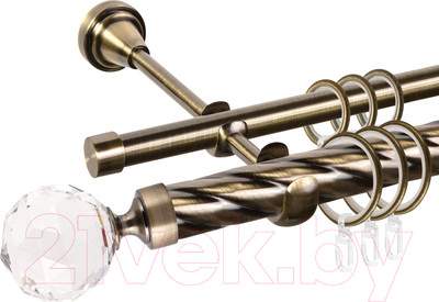 Карниз для штор АС ФОРОС Grace D16K/16Г + наконечники Кристалл