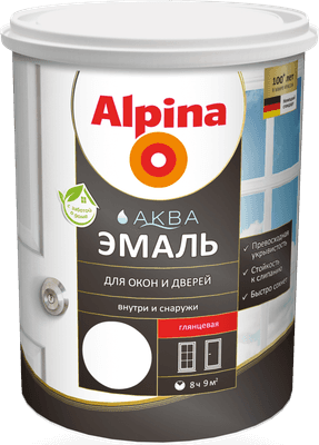 Краски, эмали Alpina Аква для окон и дверей глянцевая
