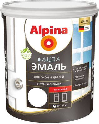 Краски, эмали Alpina Аква для окон и дверей глянцевая