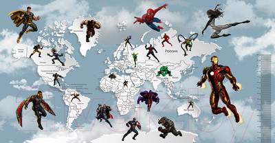 Фотообои листовые Citydecor Superhero карта мира с ростомером 5