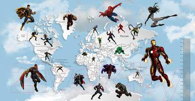 Фотообои листовые Citydecor Superhero карта мира с ростомером 6
