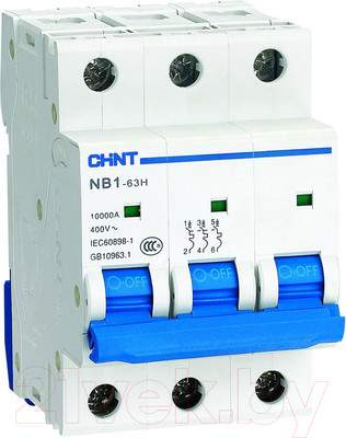 Выключатель автоматический Chint NB1-63H 3P 10A 10кА D (R) / 179880