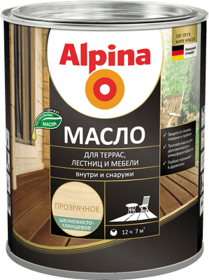 Масло для древесины Alpina Для террас, лестниц и мебели шелковисто-глянцевое