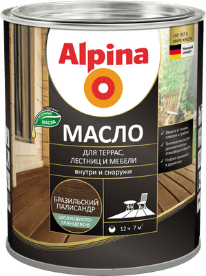 Масло для древесины Alpina Для террас, лестниц и мебели шелковисто-глянцевое