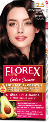 Крем-краска для волос Florex Super Кератин тон 2.5 коричневый мокко