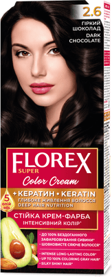 Крем-краска для волос Florex Super Кератин тон 2.6 горький шоколад