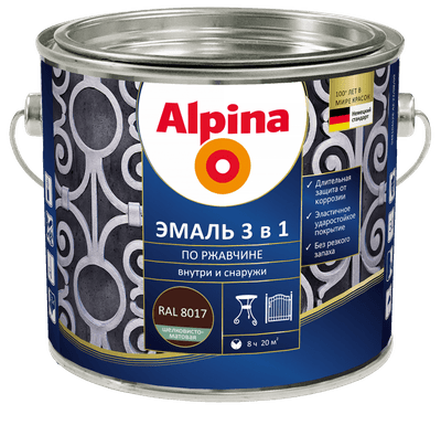 Краски, эмали Alpina По ржавчине 3 в 1 RAL8017