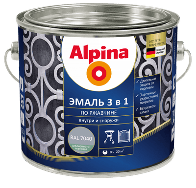 Эмаль Alpina По ржавчине 3 в 1 RAL7040