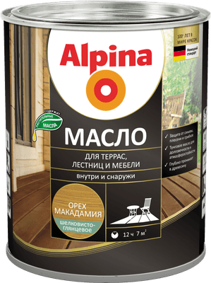 Масло для древесины Alpina Для террас, лестниц и мебели шелковисто-глянцевое