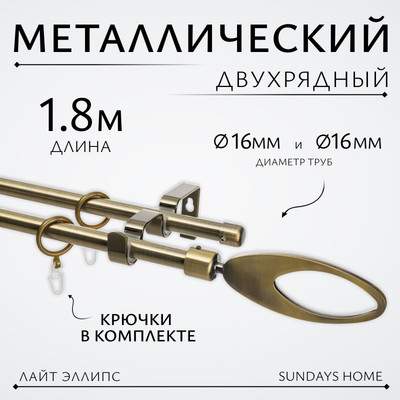 Карниз для штор Sundays Home Лайт Эллипс 16мм+16мм двухрядный