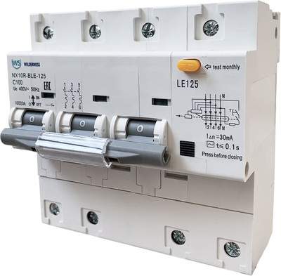 Дифференциальный автомат Wilderness NX10R-BLE-125 3P+N C80 300mA AC 10kA (R) / NX10RB-4-080C-300AC