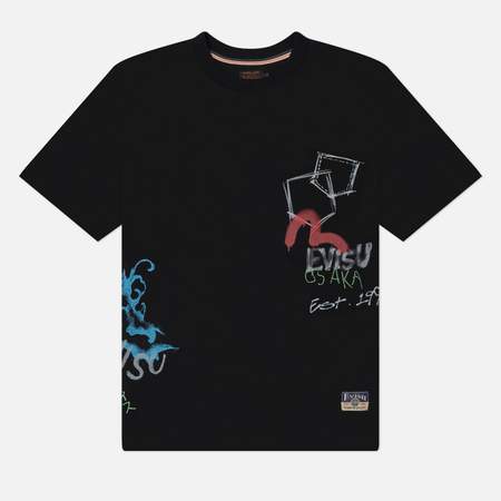 Мужская футболка Evisu Heritage Hand-Drawn Multi-Pocket & Daicock Print, цвет чёрный, размер L