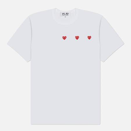 Мужская футболка Comme des Garcons Play Triple Heart Emblem, цвет белый, размер M
