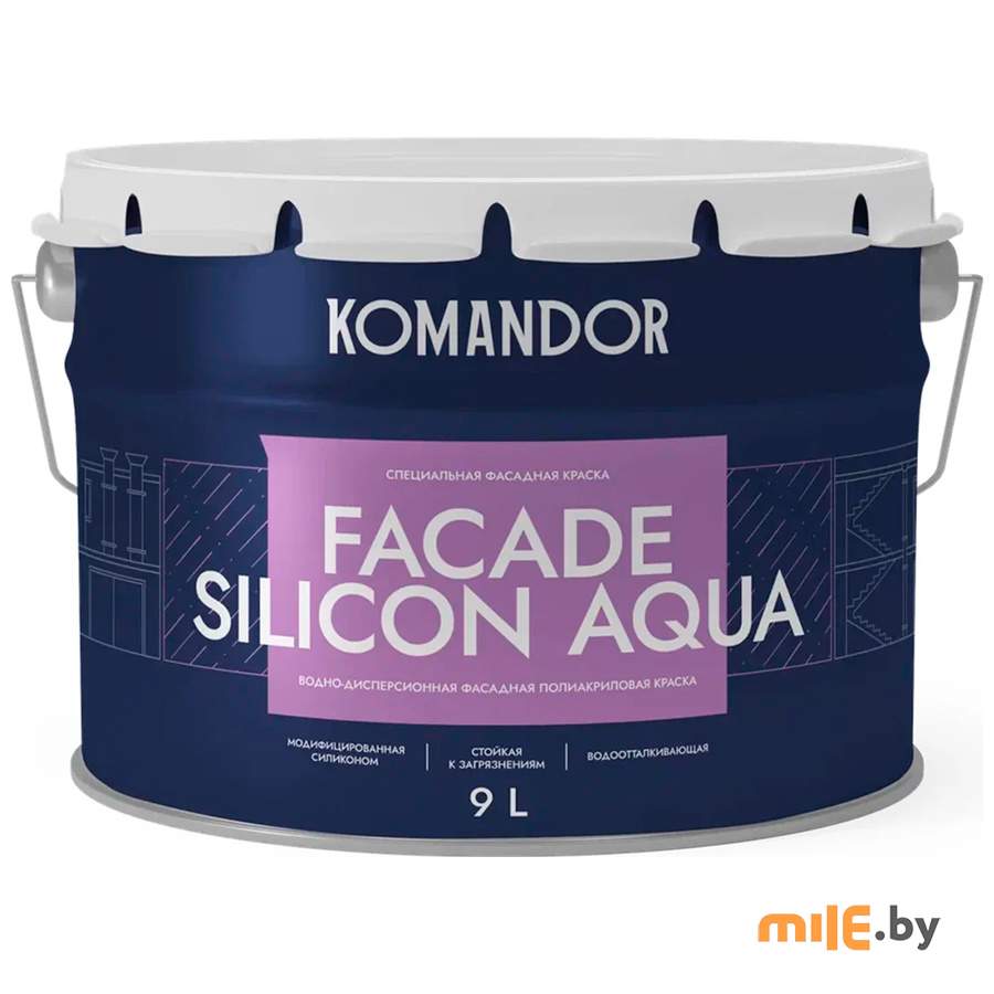 Краска фасадная водоотталкивающая KOMANDOR Facade silicon aqua база C 9 л