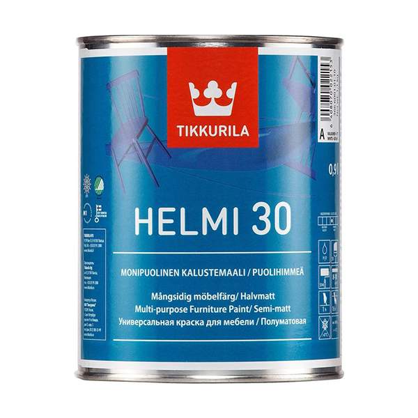 Краска под колеровку акрилатная для мебели Tikkurila Helmi 30 База 3 полуматовая 0,9 л (прозрачный)