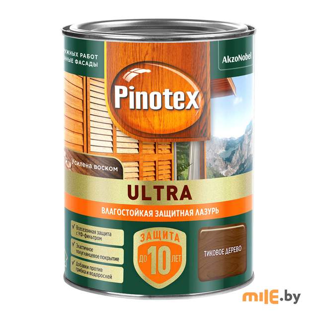 Влагостойкая лазурь Pinotex Ultra (5803749) тиковое дерево 0,9 л