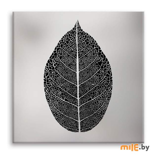 Репродукция на холсте Styler 60x60 с эффектом нанесения серебра Черный лист CA-11910