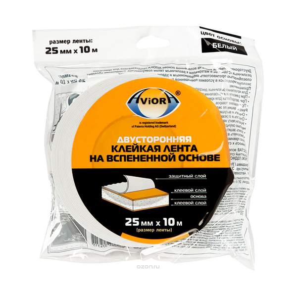 Лента Aviora двусторонняя 302-021 (10 м х 25 мм) белый