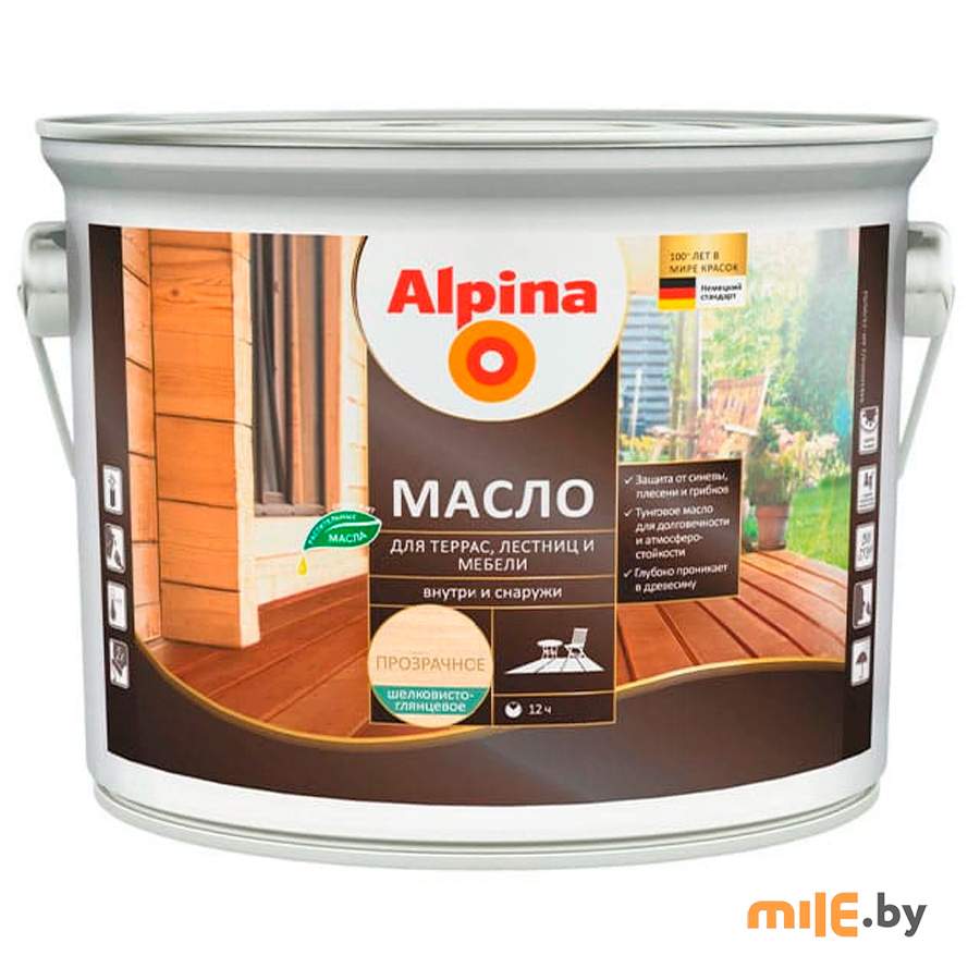 Масло для террас, лестниц и мебели Alpina шелковисто-глянцевое (бесцветный) 2 л