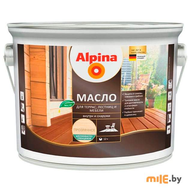 Масло для террас, лестниц и мебели Alpina шелковисто-глянцевое (бесцветный) 2 л