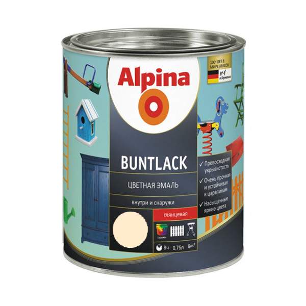 Эмаль алкидная Alpina Эмаль универсальная глянцевая цветная слоновая кость 0,75 л / 0,88 кг