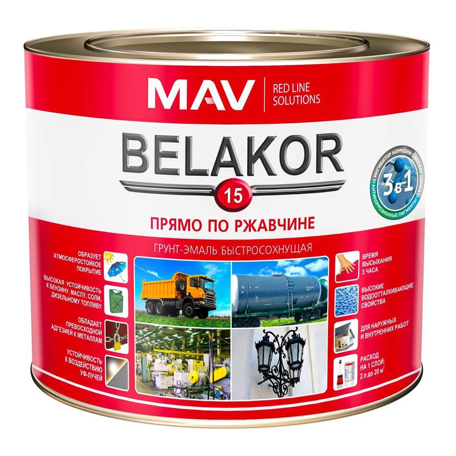 Грунт-эмаль BELAKOR 15 прямо по ржавчине 3 в 1 быстросохнущая RAL 6029 2,4 л (майская зелень)