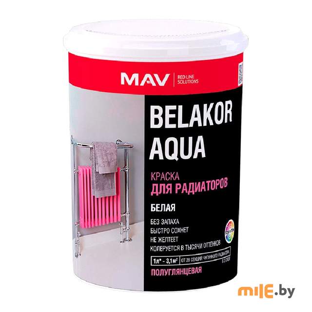 Краска для радиаторов MAV Belakor Aqua белая полуглянцевая 1 л