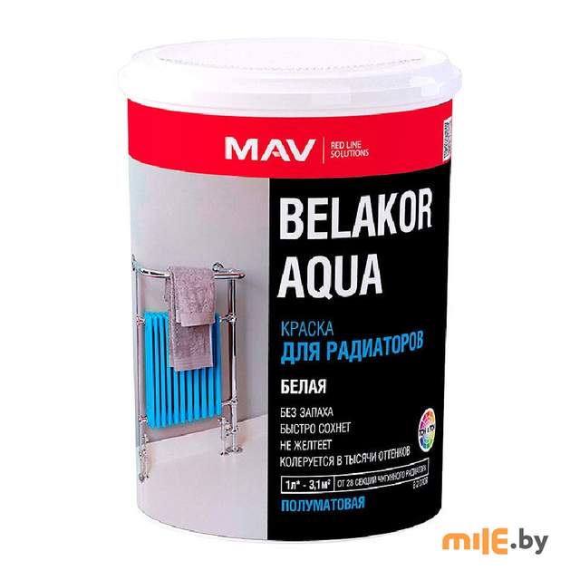 Краска для радиаторов MAV Belakor Aqua белая полуматовая 1 л