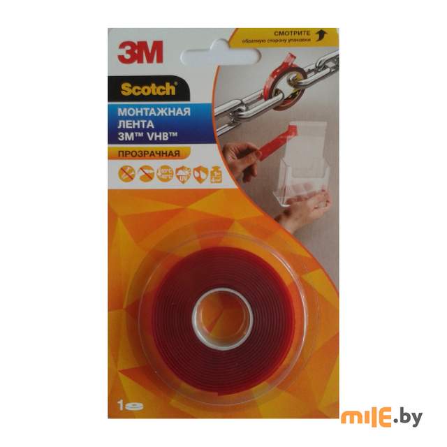 Лента двусторонняя прозрачная акриловая 3M VHB Scotch 50-F (12 мм x 2 м)