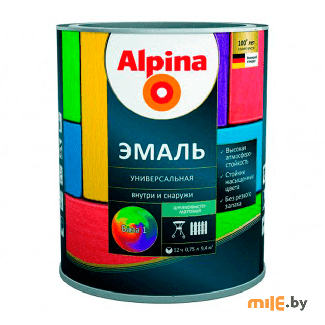 Эмаль Alpina универсальная База 1 шелковисто-матовая 2,5 л