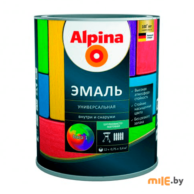 Эмаль Alpina универсальная База 1 шелковисто-матовая 0,75 л