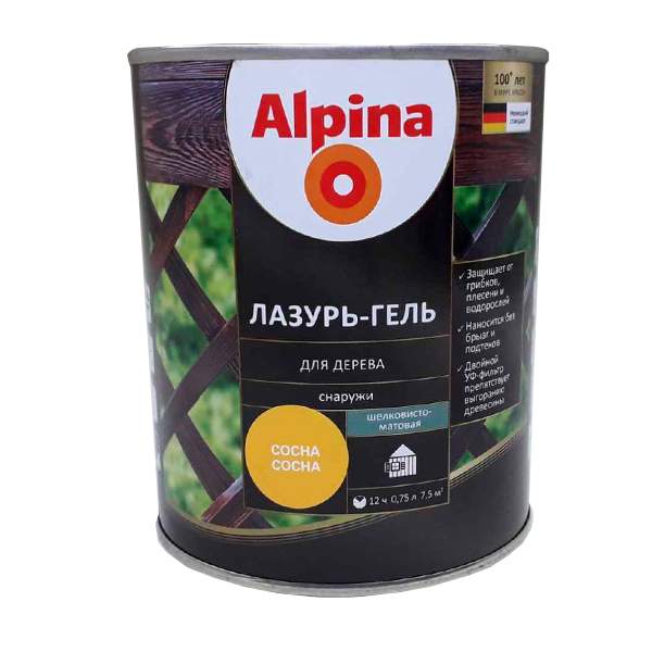 Лазурь-гель для дерева Alpina шелковисто-матовая цветная сосна 0,75 л / 0,66 кг