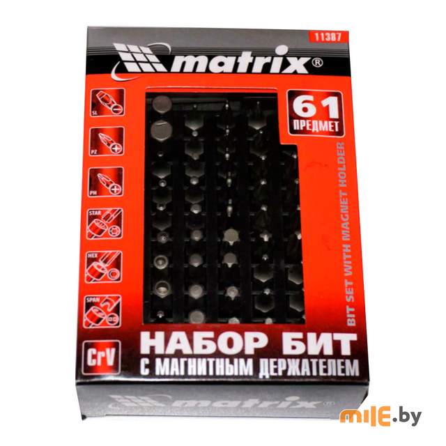 Набор бит с магнитным держателем CrV 61 шт Matrix 11387