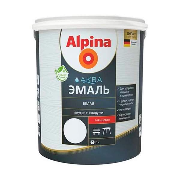 Эмаль акриловая Alpina АКВА Эмаль белая глянцевая 2,5 л / 3,05 кг