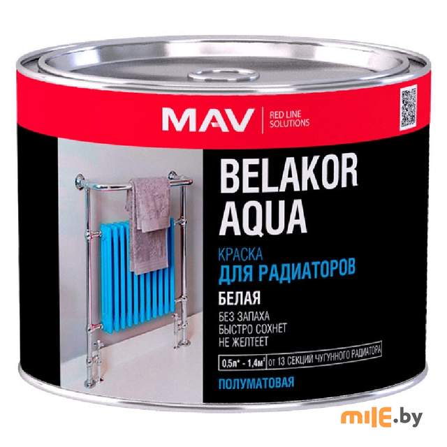 Краска для радиаторов MAV Belakor Aqua белая полуматовая 0,5 л