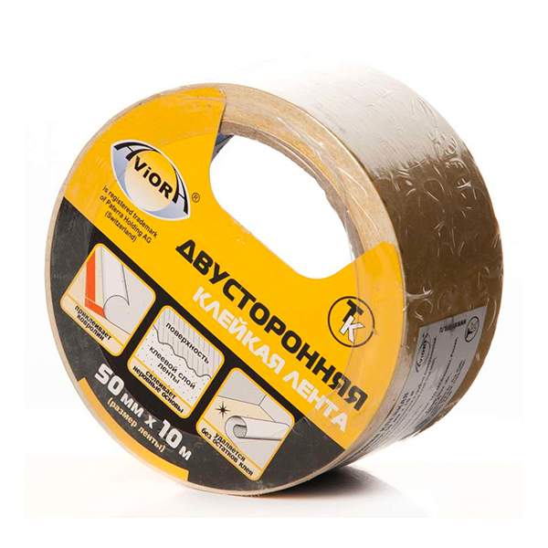 Лента Aviora двусторонняя 303-006 (10 м х 50 мм) жёлтый