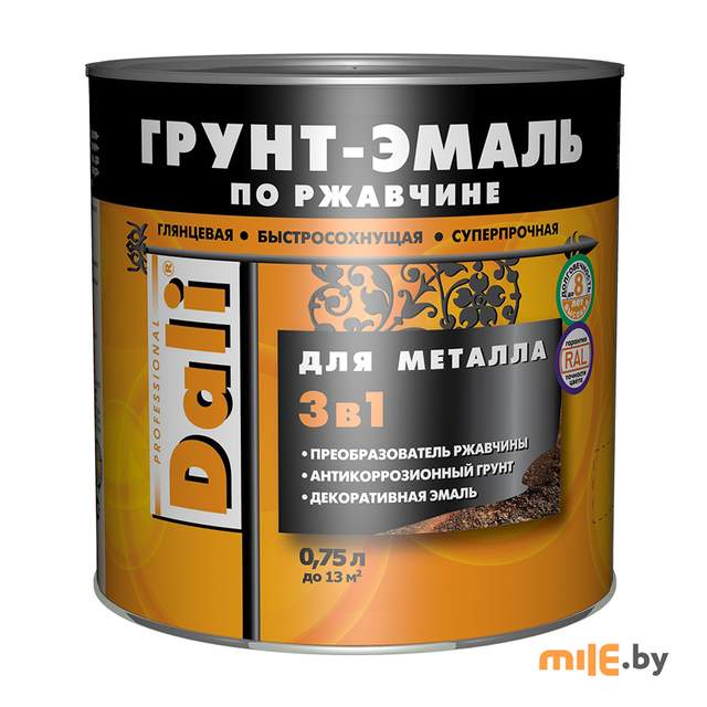 Грунт-эмаль по ржавчине Dali 3 в 1 красно-коричневый (RAL 3011) 0,75 л