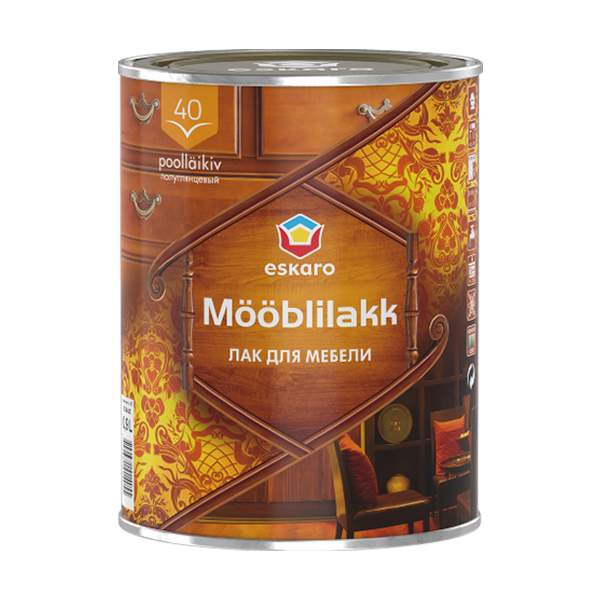 Полуглянцевый акриловый лак для мебели Eskaro Mooblilakk 40 (Мёблилак 40) 0,9 л