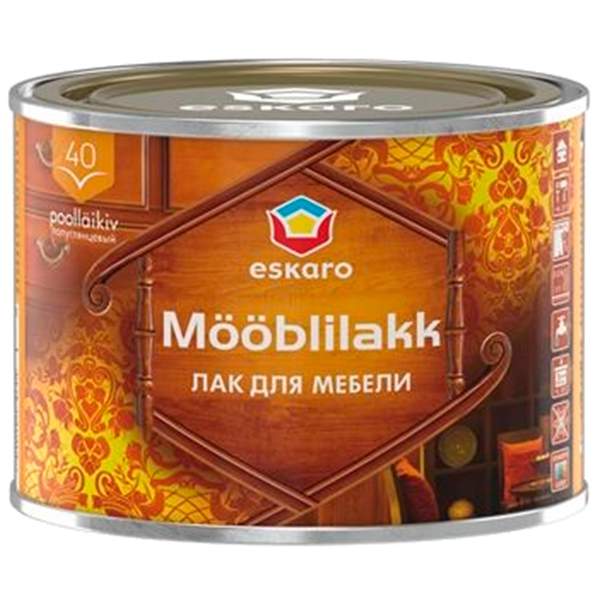 Полуглянцевый акриловый лак для мебели Eskaro Mooblilakk 40 (Мёблилак 40) 0,45 л